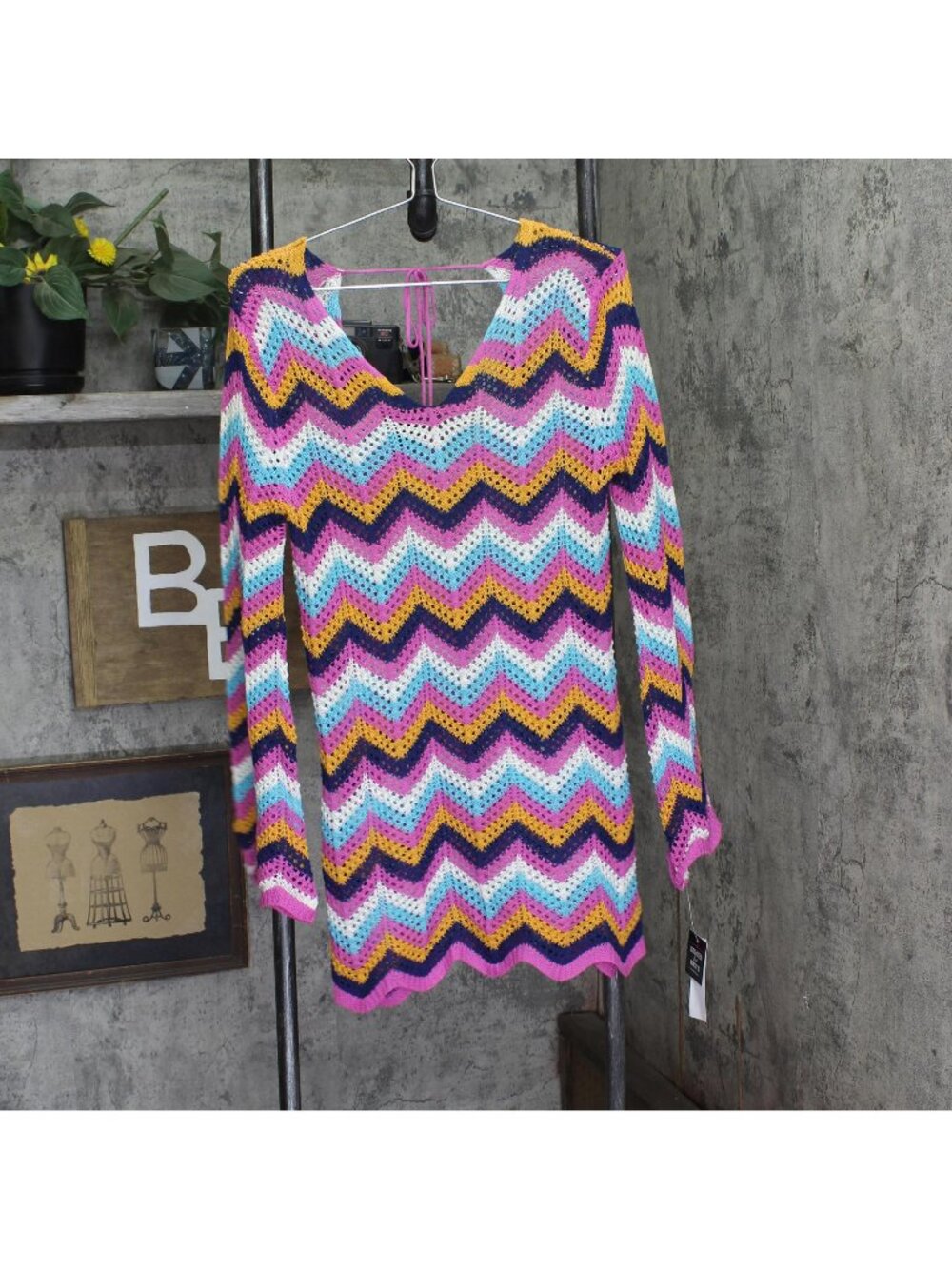 NWT Miken Juniors Chevron Dress Swim Cover Up ID008 Pink Multi M